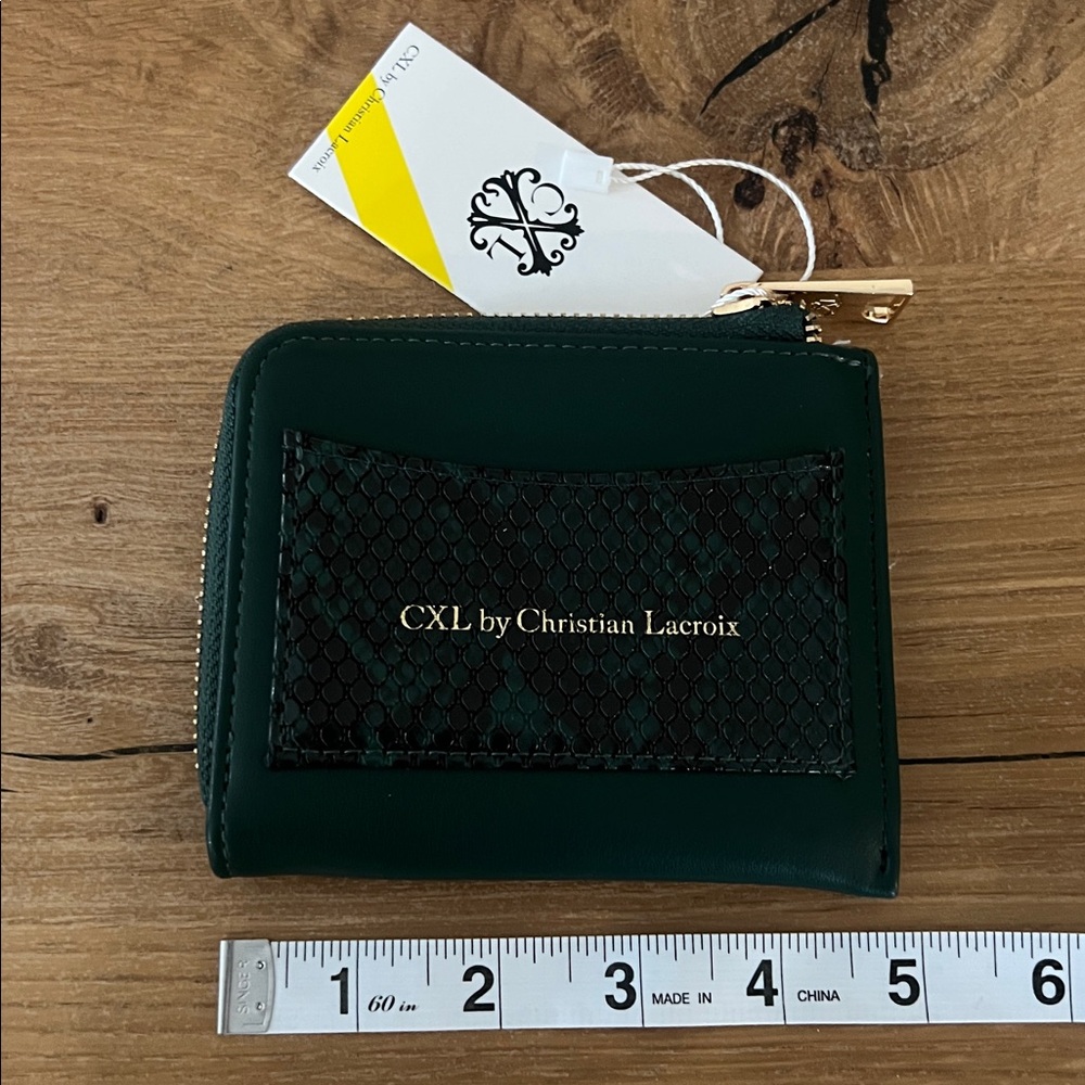 CXL Christian Lacroix Viere Green Python Smooth Zip Around Faux Leather Wallet - Picture 8 of 9
